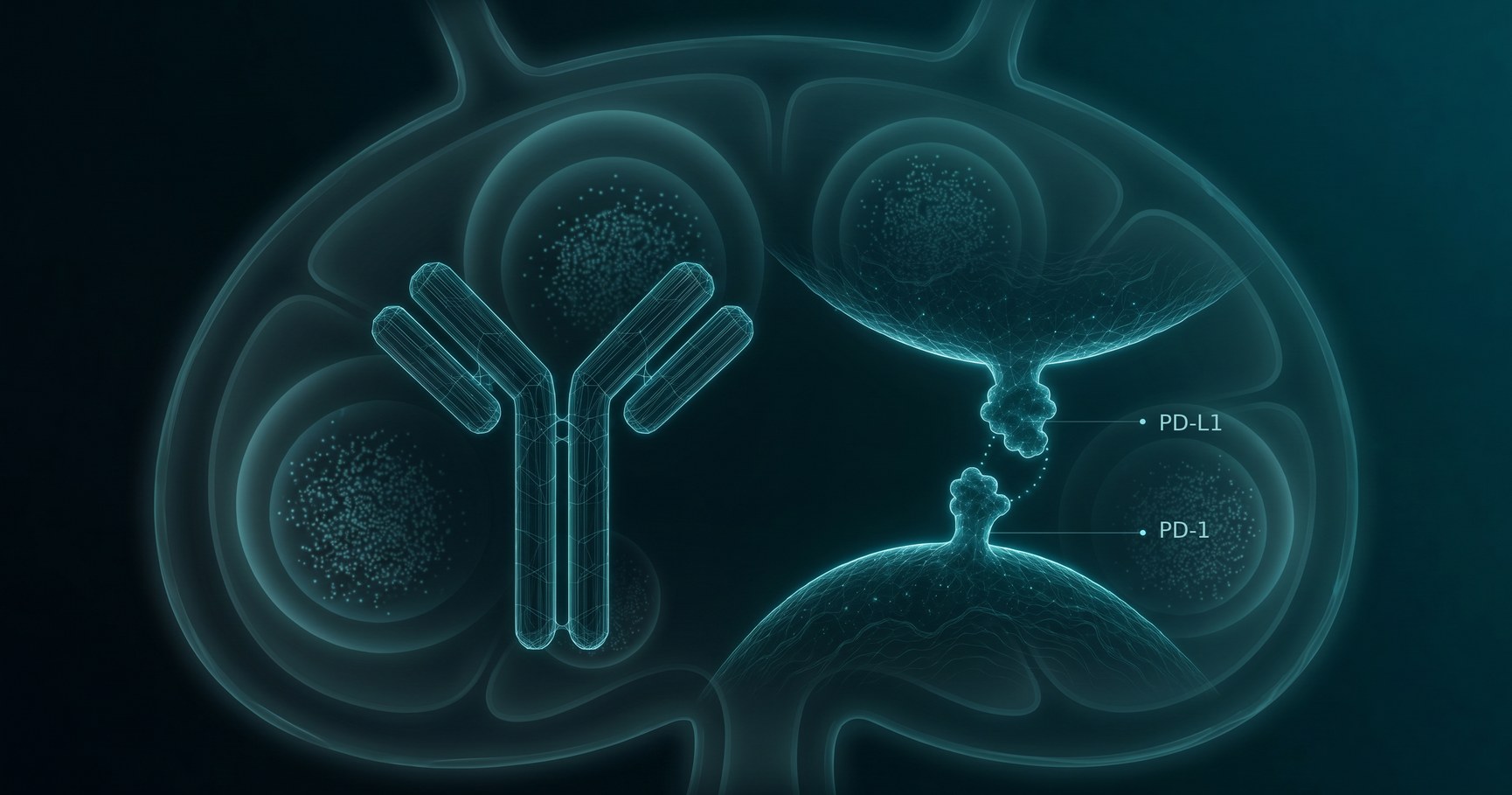 Data-art visualization of an IgG antibody and the PD-1 / PD-L1 immune synapse — 'When the brake does not lift', JPL's Consulting